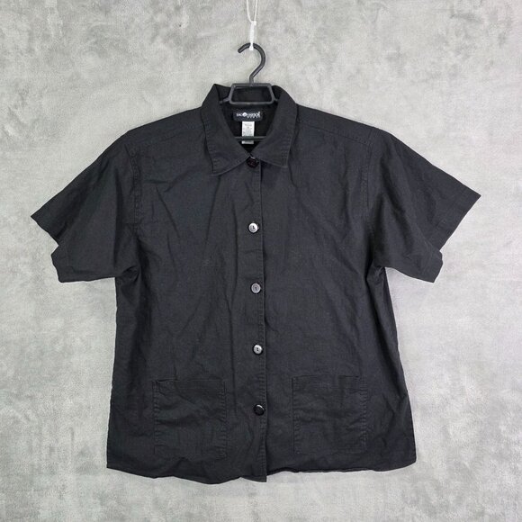 Womens Sag Harbor Black Shirt Linen Blend Button Up Short Sleeve Size 2X - Picture 2 of 7